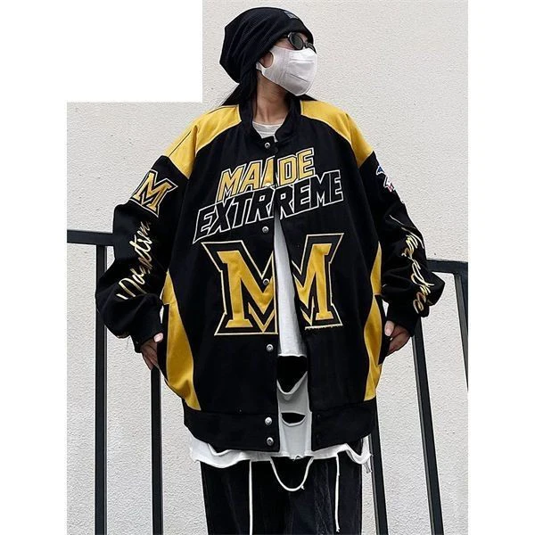 

Осень-зима, большие размеры 300, американский уличный мотоциклетный джет, мужская свободная цветная блузка, бейсбольный джет, верхняя одежда