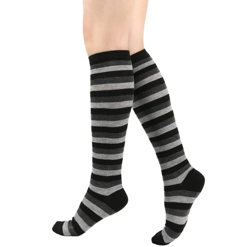 Multicolored Striped Long Socks Women and Men Colorful Knee High Stockings Leg Warmer for Cosplay Party Costume Hosiery