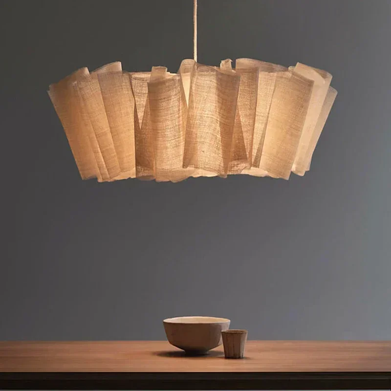 Japanese Wabi-sabi Style Fabric Pendant Lamp Restaurant Clothing Store Decorative Hang Lights Vintage Hand-woven Chandeliers