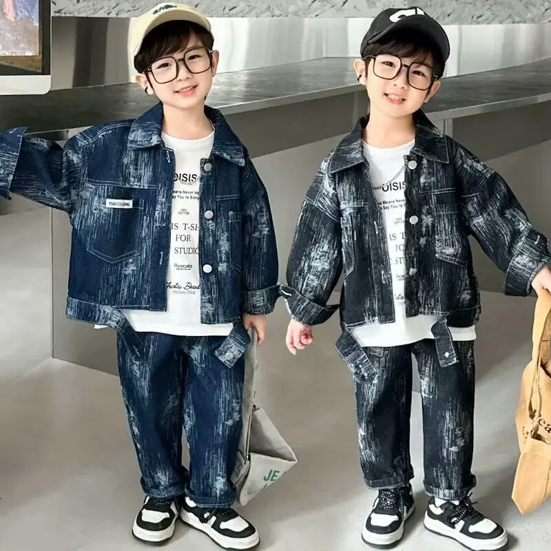 

Boys' Korean Style Denim Suit Two-Piece Fashion Clothes Children's Trousers Outfit New