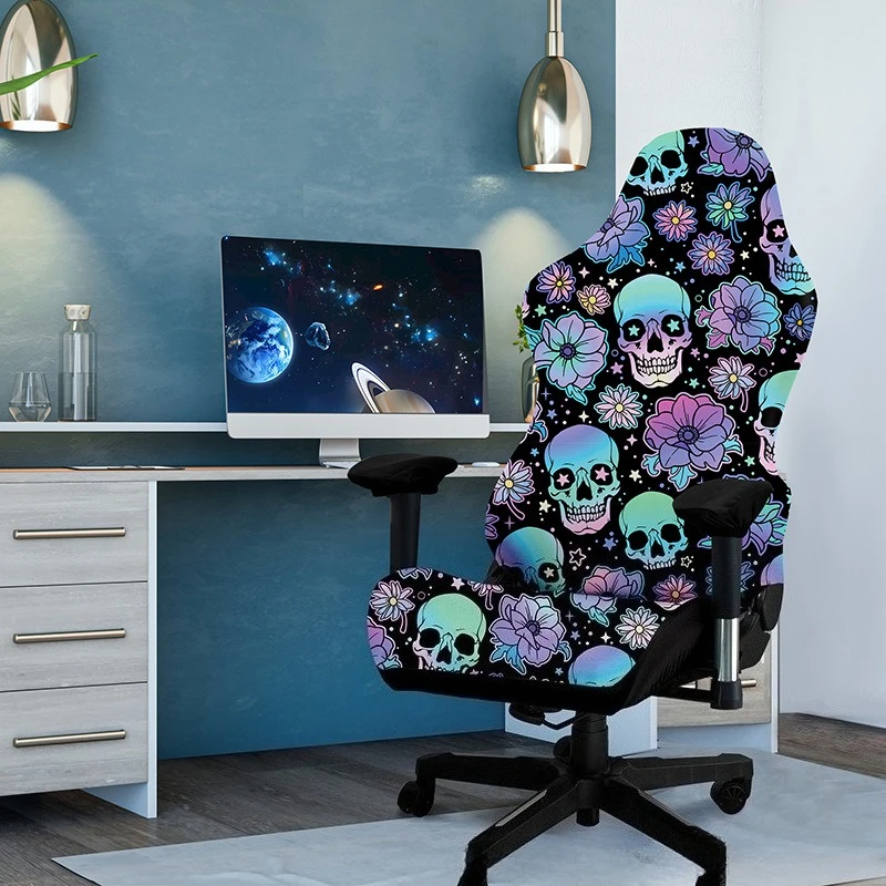 Halloween-Gaming-Stuhlbezug, Kürbis-Geist-Aufdruck, Bürostuhl-Abdeckungsset, geeignet für Heim-Gaming-Stühle, Halloween-Dekoration