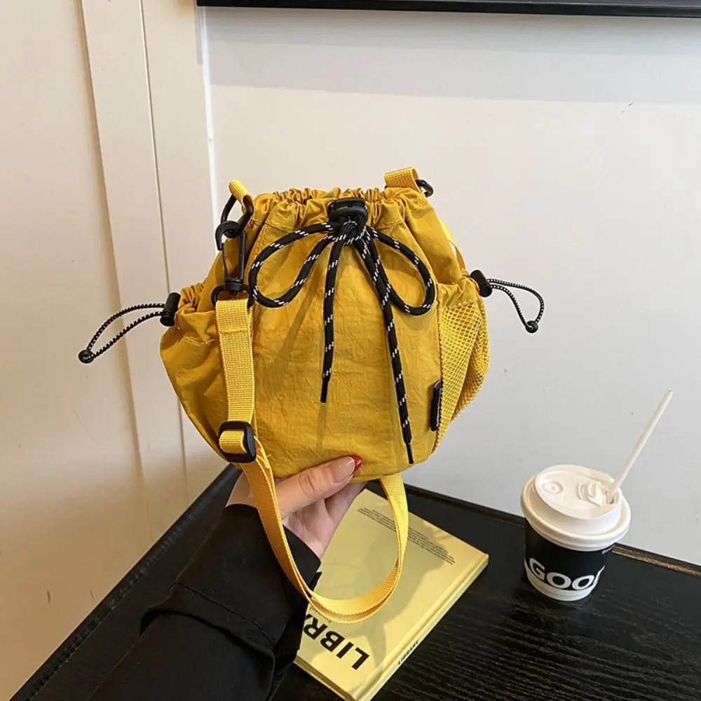

Корейский стиль, сумка-ведро на шнурке, однотонная нейлоновая сумка на плечо, сумка для мобильного телефона, маленькая сумка через плечо, уличная сумка