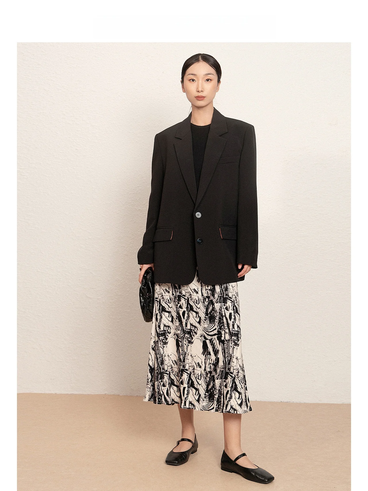 Annibycn Commuter Style Casual Black Suit Jacket Women's Simplistic Slimming High-End Feelings Polyester Long Sleeve Coat