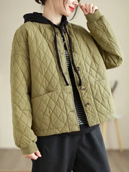 Oversized Simple Women Baseball Jackets 2024 New Autumn Winter Vintage Plaid Cotton-Padded Coat Light Weight Quilted Outerwear