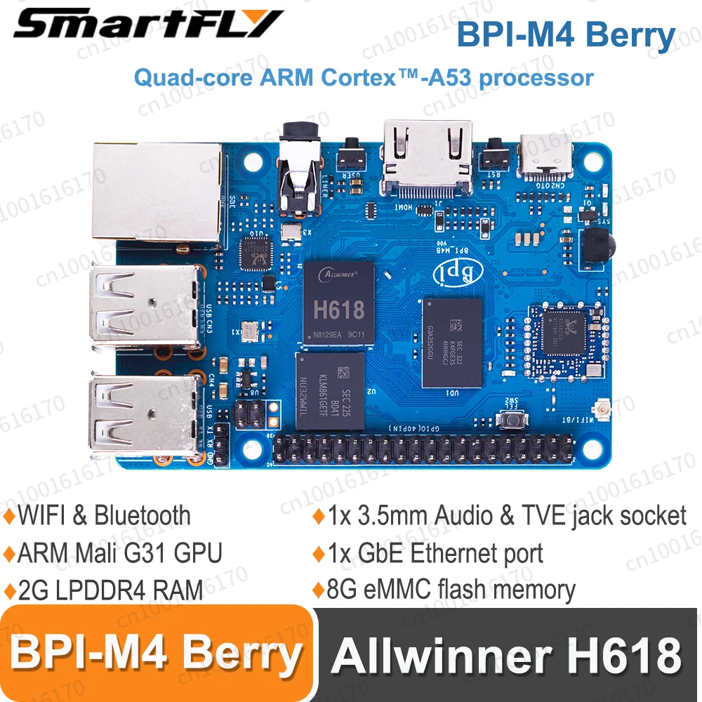 

Banana Pi BPI-M4 Berry Allwinner H618 ARM Development board 2G LPDDR4 RAM 8G eMMC WIFI & Bluetooth SBC Single Board Computer