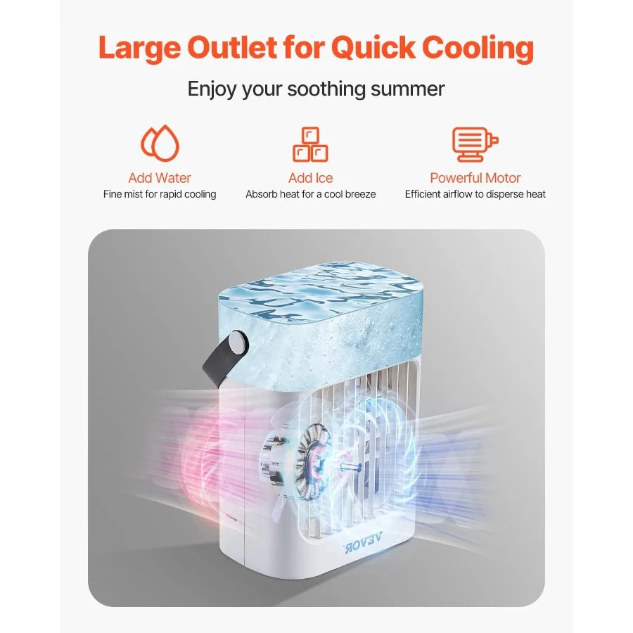 Portable Air Conditioner 4in1 Evaporative Air Cooler 3Speed Mini Air Conditioner with 07H Smart Timer 700ml Water Tank 7Color L