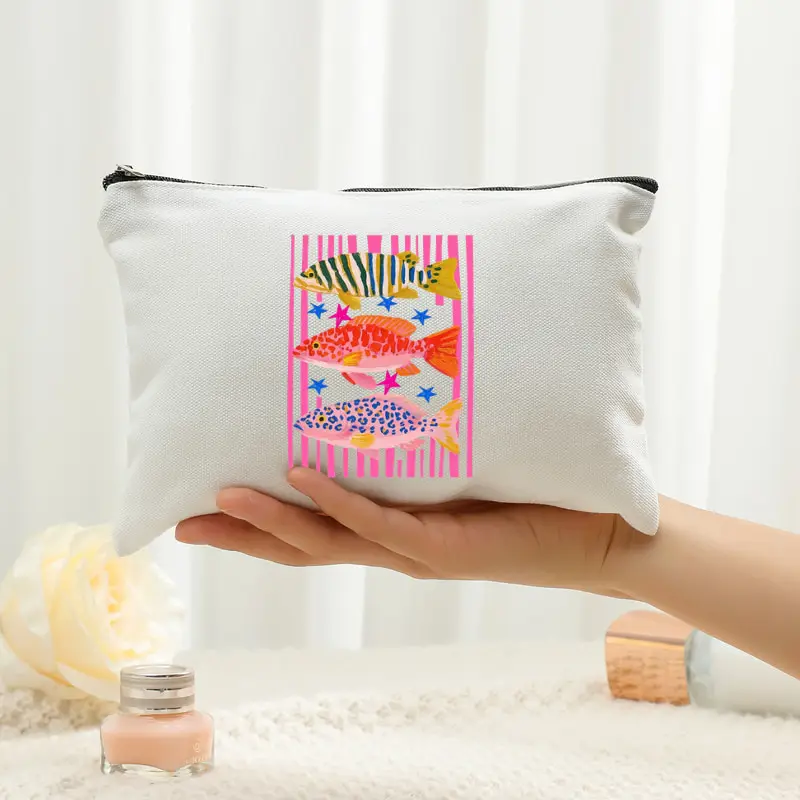 Women Maximalist Tropical Fish Triotheme Travel Cosmetic Bag Lightweight Foldable Makeup Bag with Secure Zipper Fish Lover Gift