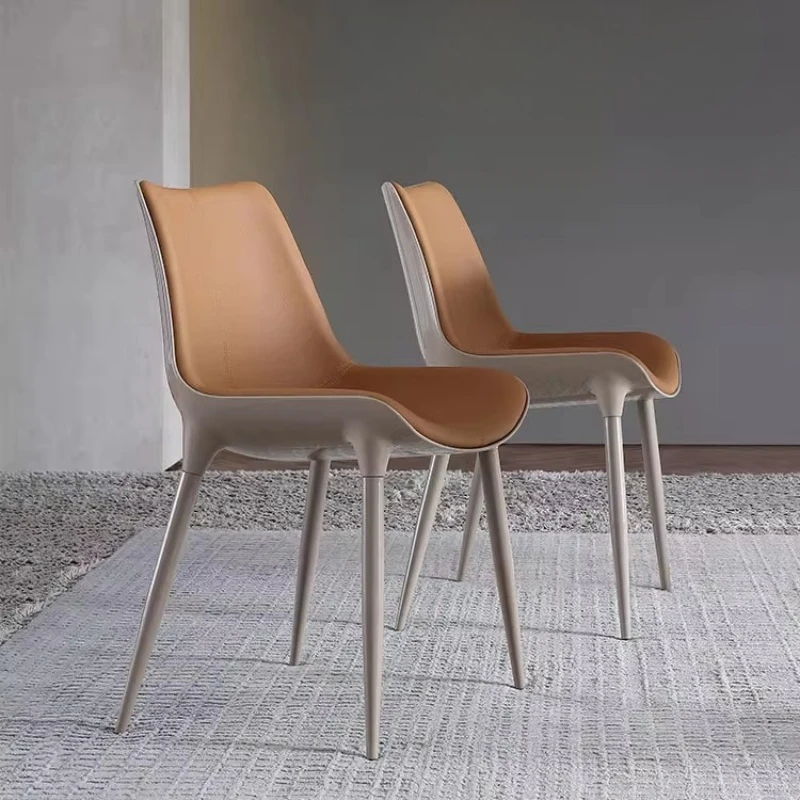 

Leather minimalist Italian light luxury high-end chair, modern simple home restaurant dining chair