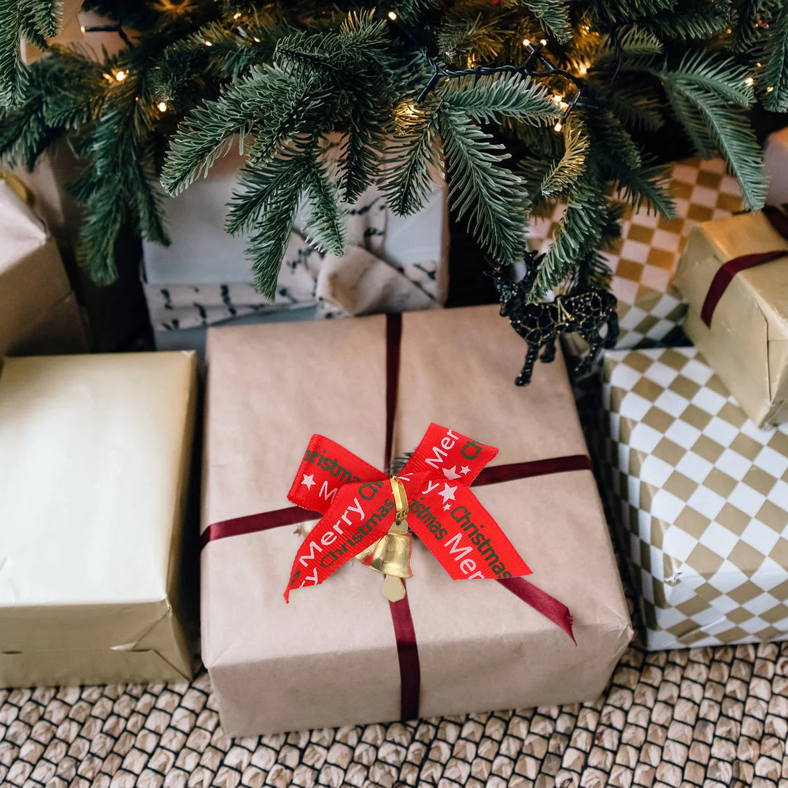 

24Pcs Xmas Decorative Ribbon Bows Bow Ribbons with Bells Christmas Gift Wrapping Tree Ornaments Christmas Ribbon Bells