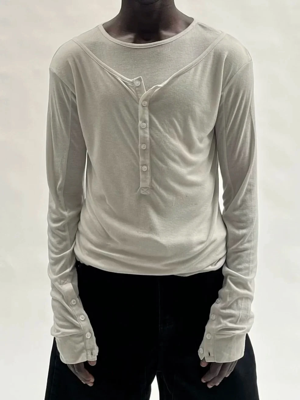 High Elasticity Double Layer Long Sleeve Black White Dual Color Slim Fit Base Shirt Drapey Comfortable Breathable Cotton T-Shirt