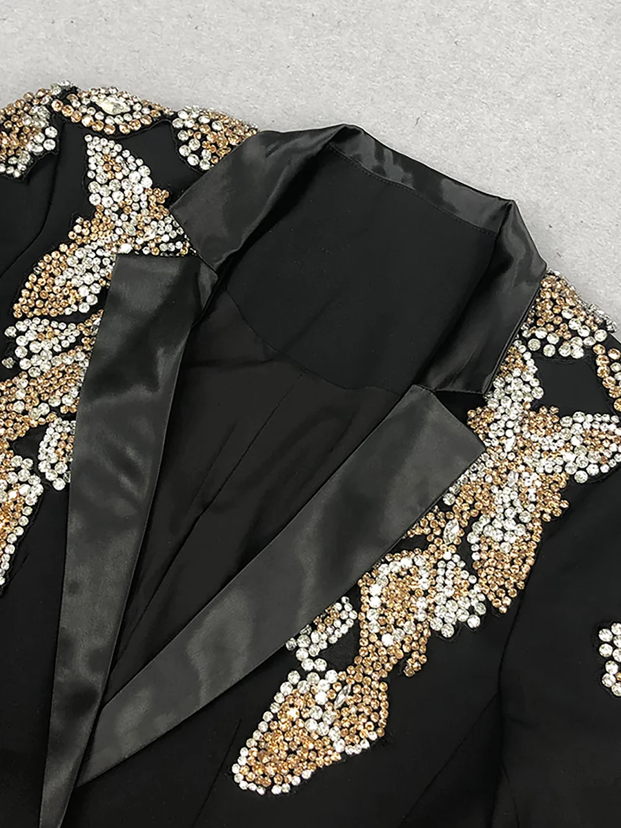 VGH Effen Kleur Afslanken Chique Jas voor Vrouwen Nothced Kraag Lange Mouw Patchwork Kralen Blazer Jassen Vrouwelijke Herfst Nieuwe Stijl