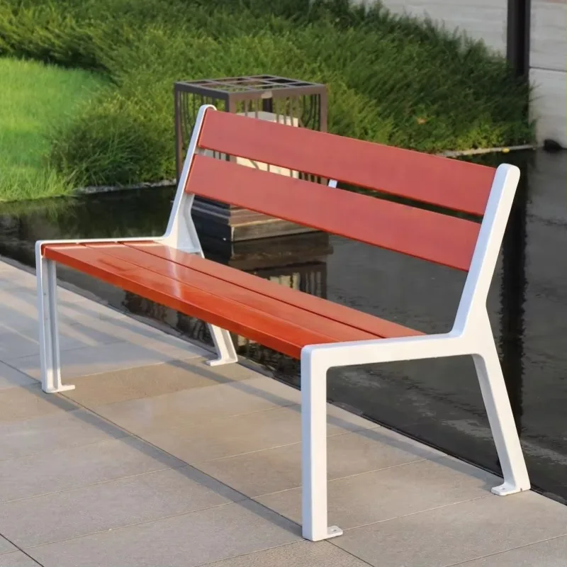 مقعد حديقة خارجي تجاري مخصص كرسي حديقة من الخشب الصلب مع مسند ظهر من سبائك الألومنيوم للمنطقة العامة #6