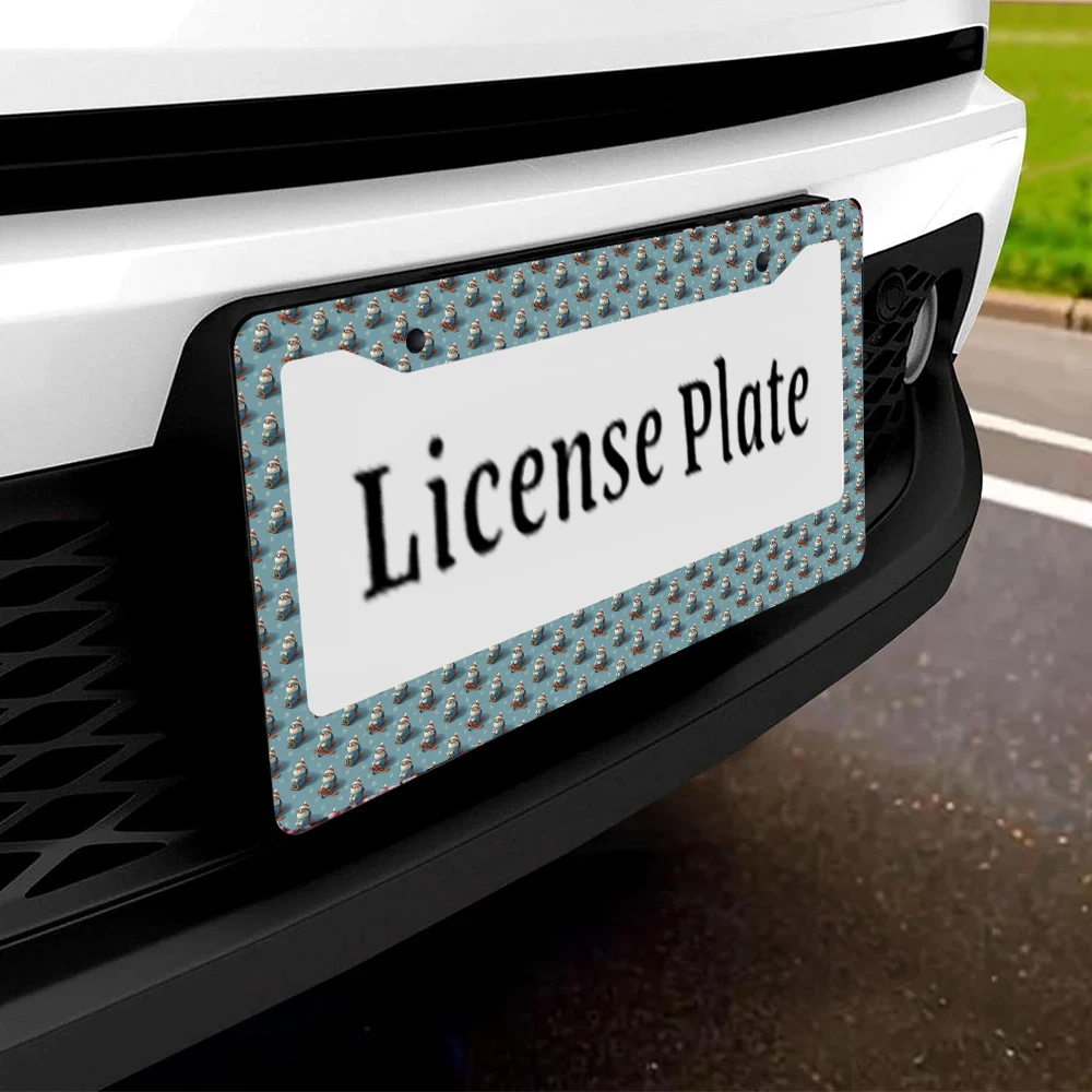 1pc Blue Santa Claus Pattern 2-Hole License Plate Frame Aluminum Material 6x12 Inches with Screw Set Funny Car Decoration Gift