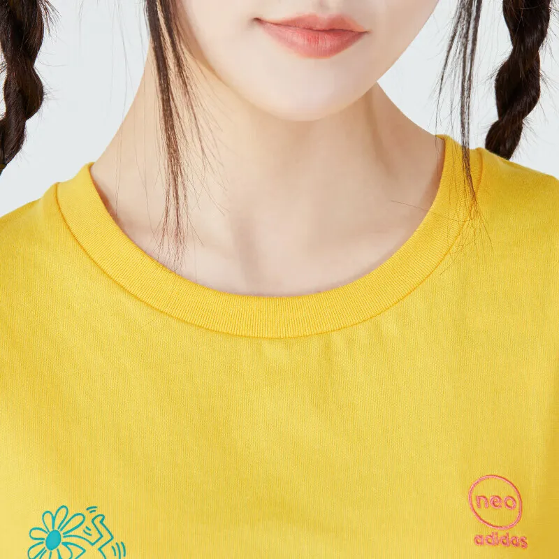 Adidas NEO Yellow Trendy Short - length T - shirt. With Artistic Patterns and Comfortable Cotton Fabric, It's a Fashion Item for