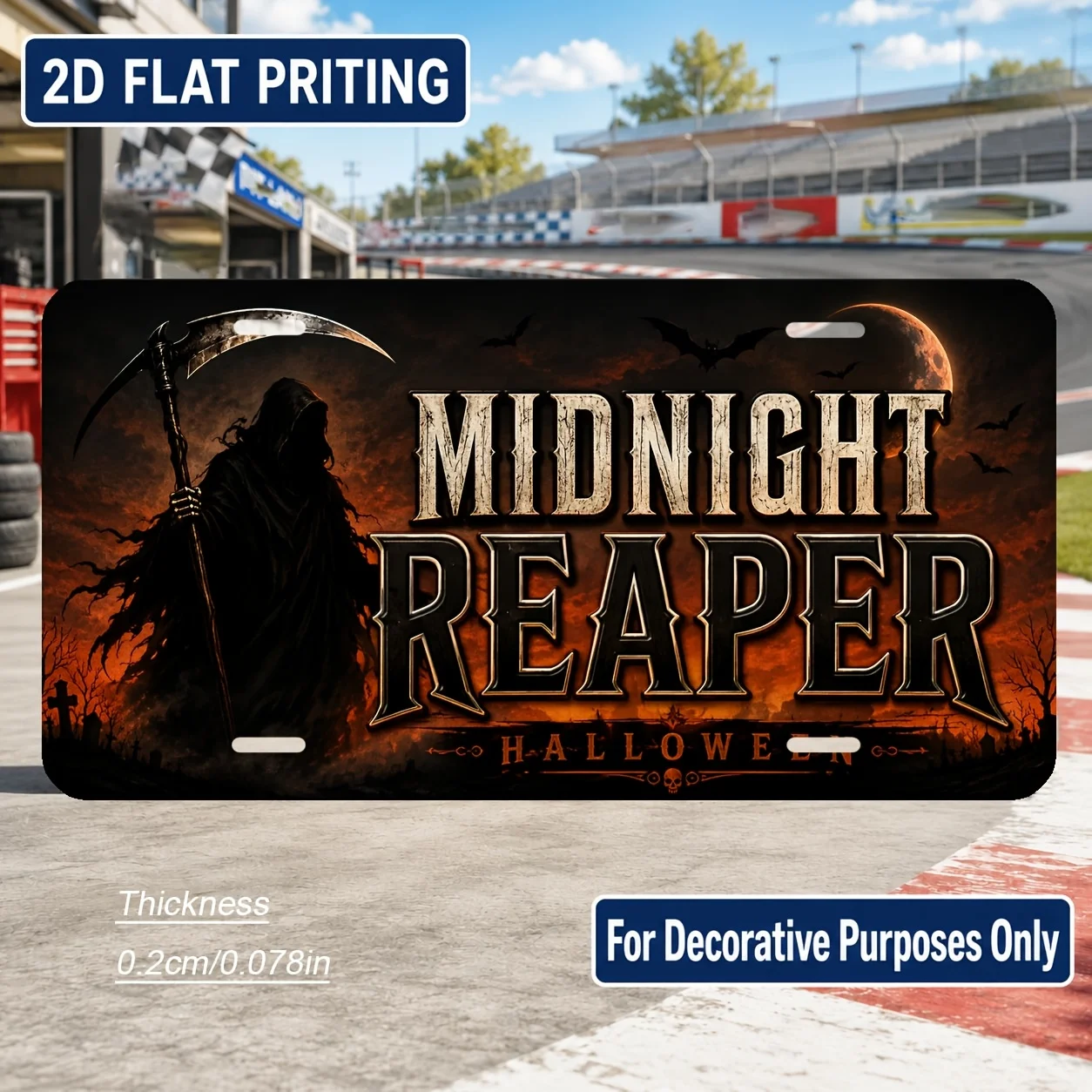 2D Flat, [2D Flat] 2D Flat Print, 1pc, Halloween Reaper Themed Vintage License Plate, Home Decor, Birthday Gift, Vintage Wall Ar