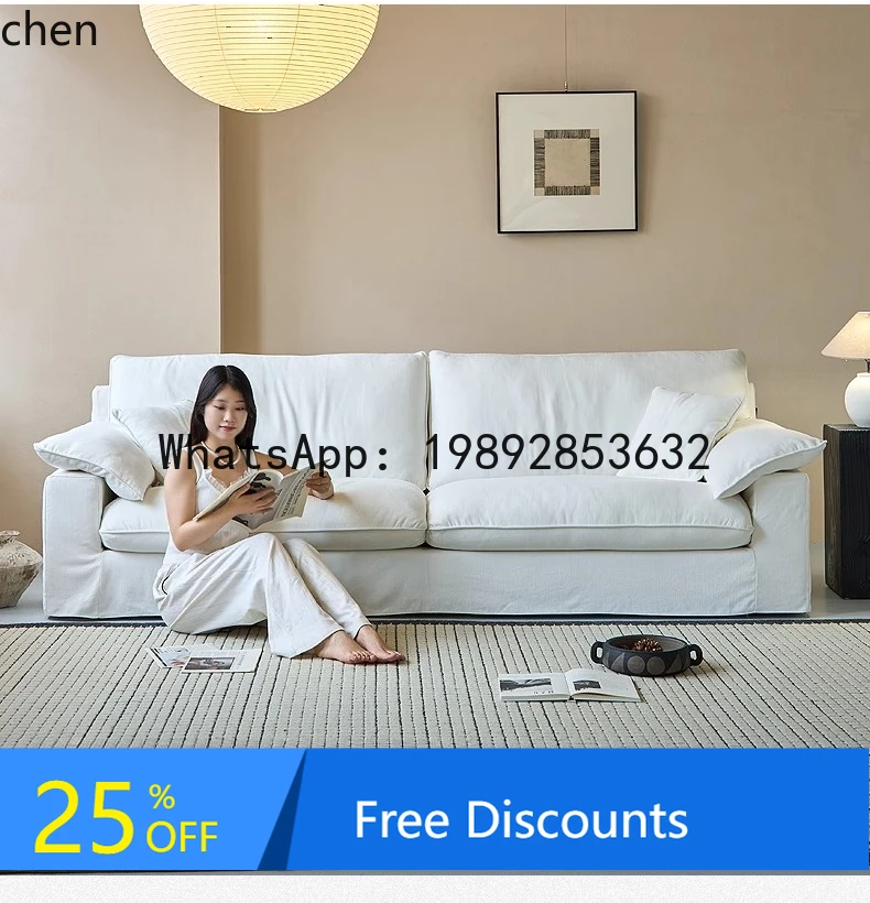 

sofa cotton and linen removable washable cream wind living room white down sofa