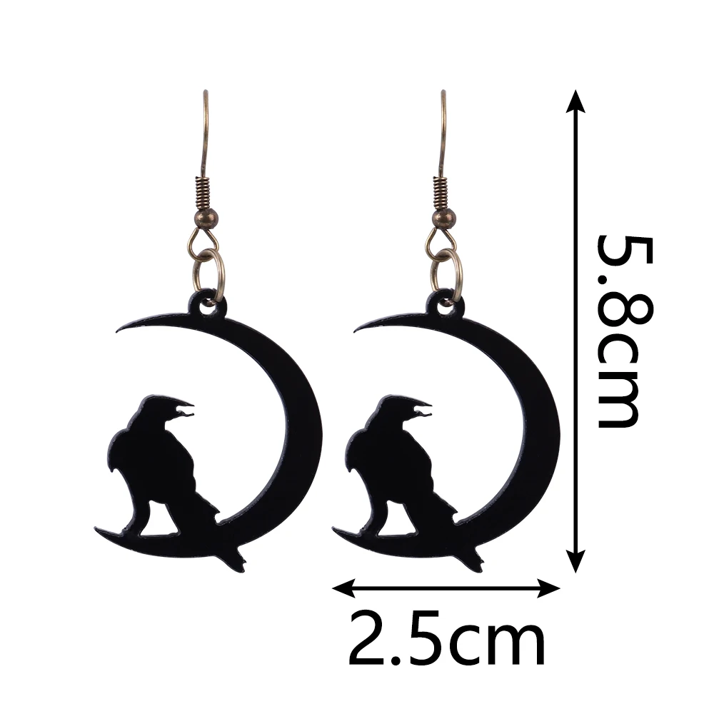 Gothic Black Wolf Howling Moon Acrylic Earrings for Women 2023 Trending Cartoon Bird Hanging Drop Earring Halloween Jewelry Gift