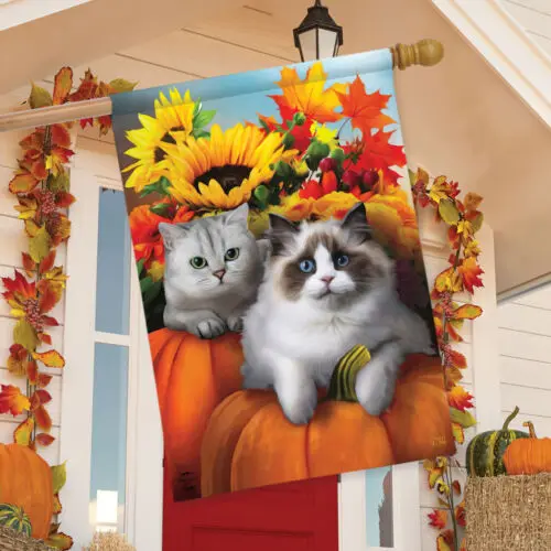 Cats on Pumpkins with Sunflowers Briarwood Lane Garden Flag - Fall Cats