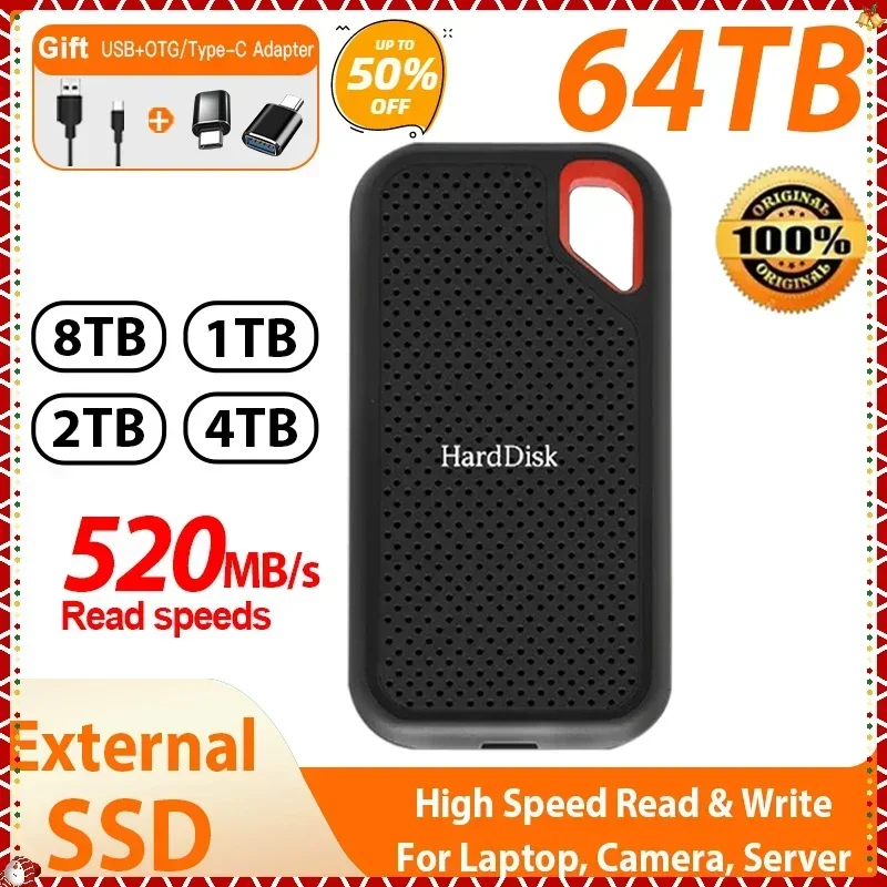 Оригинальный жесткий диск SSD, внешний жесткий диск 1 ТБ, 2 ТБ, мобильный диск, жесткий диск, высокоскоростной для ноутбука/компьютера/ПК, ssd 2 ТБ