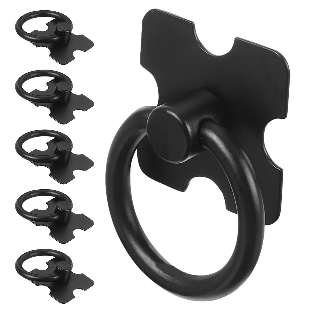 6Pcs Black Round Ring Cabinet Knob Zinc Alloy Material Modern Dresser Drawer Pull Small Size Smooth Edge Easy Grip Kitchen