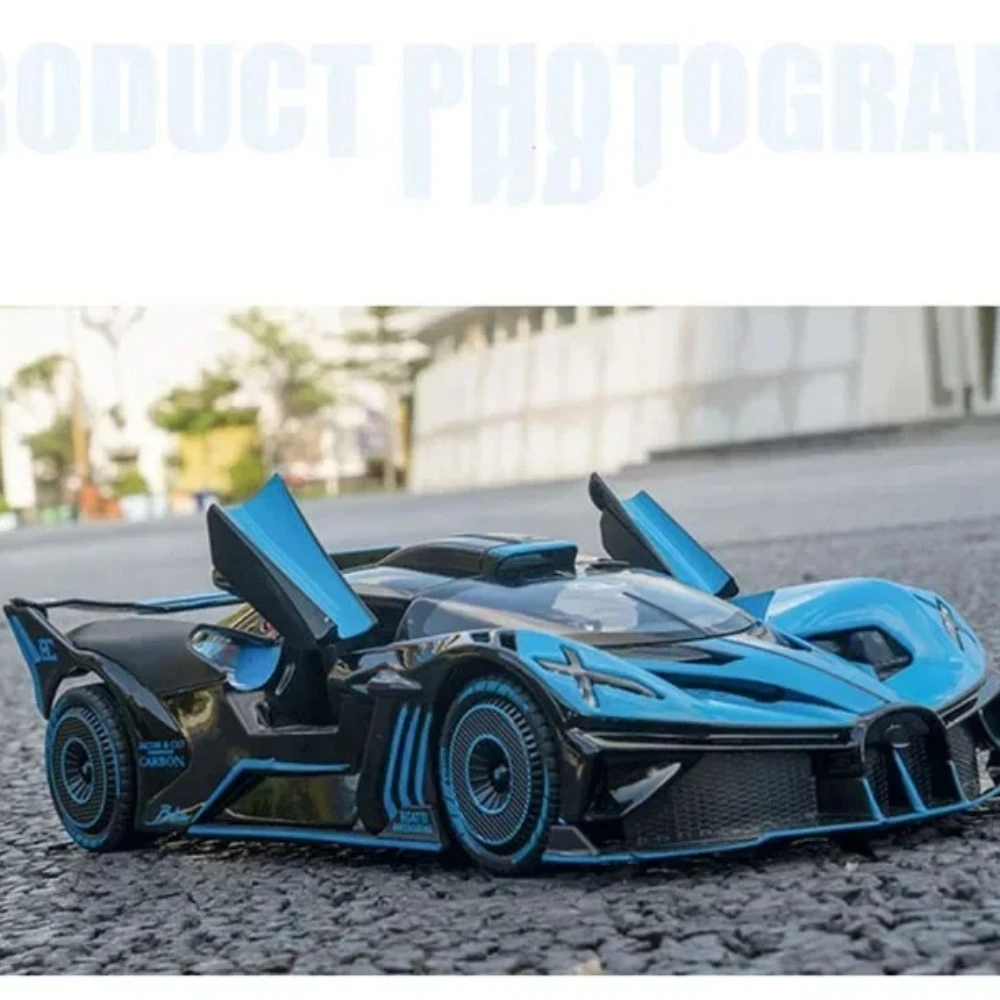 Modèle moulé sous pression Bugatti Bolide en alliage 1/24: voiture de sport rétractable avec son et lumière, véhicule de simulation pour enfants, collection et cadeaux