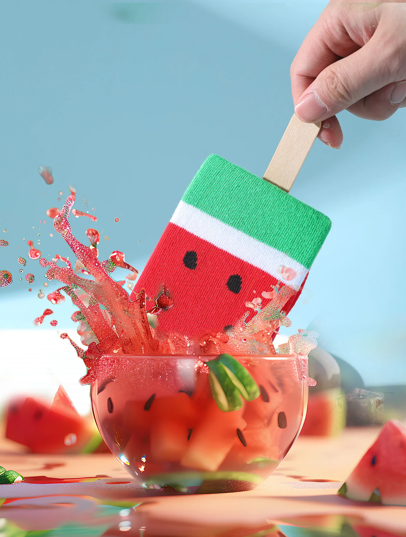 1 Pair of Medium-Length Unisex Socks, Novel and Interesting Watermelon Popsicle Gift Box Socks for Christmas and Four Seasons