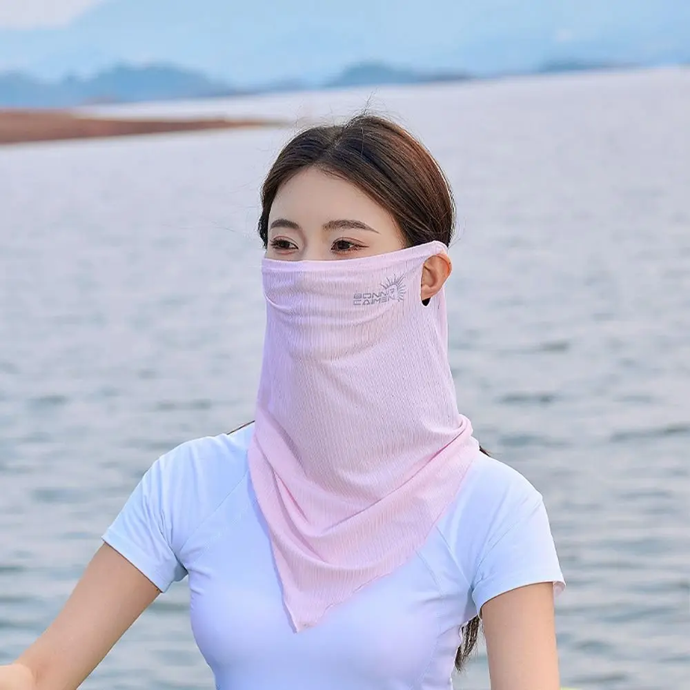 Mask Sun Protection Solid Color Outdoor Face Shield Ice Silk Womne Neckline Mask Men Fishing Face Mask Summer Sunscreen Mask