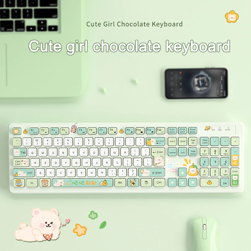 Kawaii Rabbit Wired Keyboards Pink Wireless Keyboard Gaming Accessories Cartoon Mute Keyboard Notebook Desktop Computer for Girl