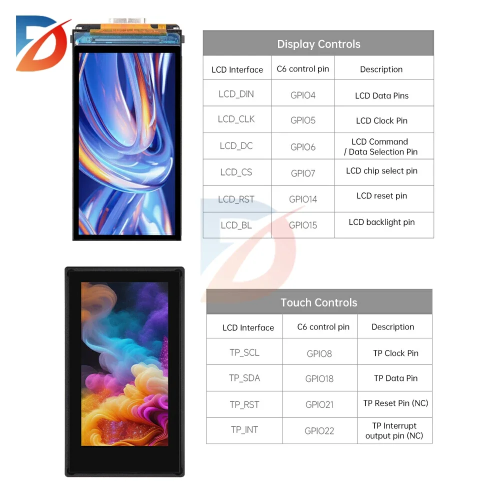 ESP32-C6 1,9-Zoll-LCD-Bildschirm WiFi Bluetooth-Entwicklungsboard 170×320 160 MHz RISC-V-Prozessor Typ C ESP32-C6-LCD-1.9