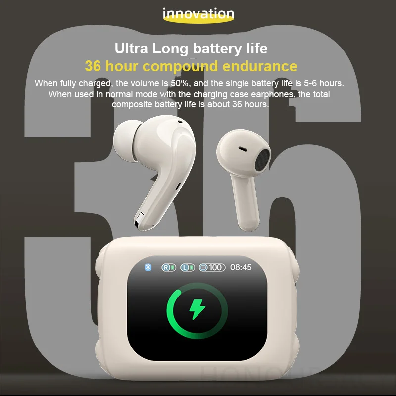 

ENC Noise Cancellation Wireless Bluetooth 5.4 Dual Pair In Ear Half in Ear Earbuds 500mah Full-Color Touch Screen ANC Earphones