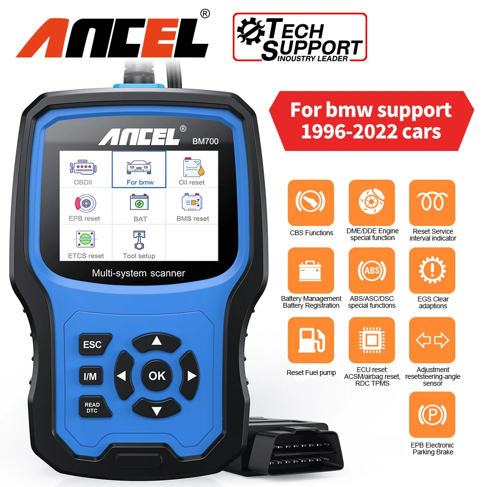 ANCEL BM700pro OBD2 Automotive Scanner All System Code Reader Oil Battery EPB Airbag TPMS BMS Reset Car Diagnostic Tool for BMW
