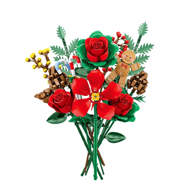 Stadtkreativität Weihnachtsstrauß Ewige Blumen Dekoration Ornament Modell Bausteine DIY Montage Spielzeug