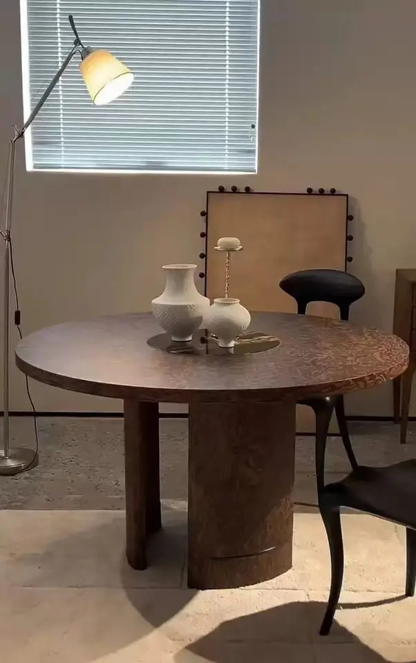 

Medieval French retro tree tumor round dining table designer model room exhibition hall table household dining table