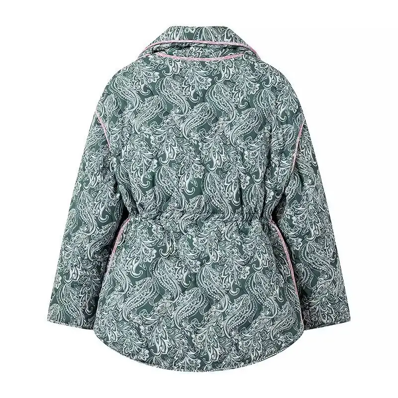 Parka con cintura para mujer, Chaqueta de algodón con estampado de almazuela a la moda, ropa de abrigo bidireccional extraíble clásica versátil, Otoño/Invierno
