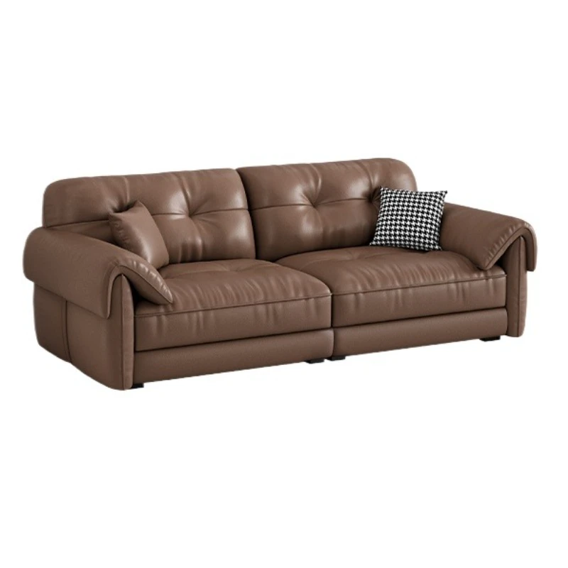 

For Italian Minimalist Living Room Sofa Genuine Leather Vintage Double Living Room Sofa Puff Soft Divano Home Furniture