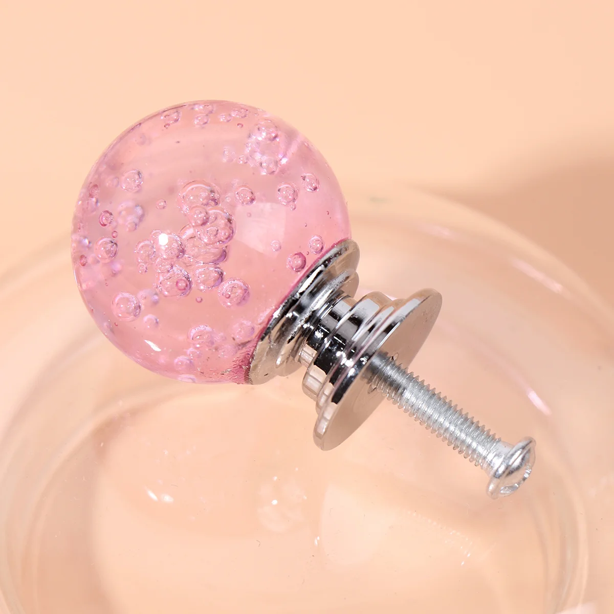 

4Set Furniture Handles Bubble Ball Silver Cabinet Drawer Knobs Aluminum Alloy Durable Door Pulls Pink for Home Office