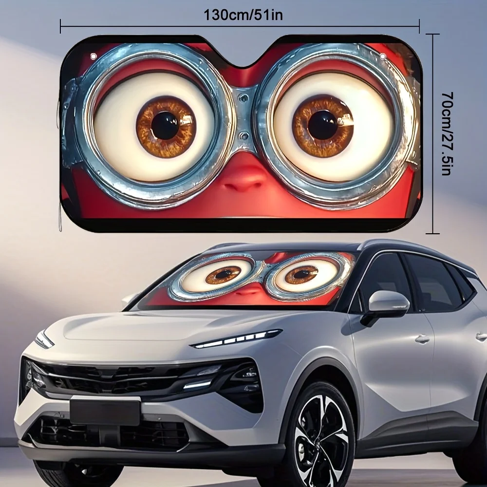 1pc Animated Character With Big Eyes Print Sunshade – Stylish And Efficient, Keeps Your Vehicle Cool, Includes 4 Suction Cups,