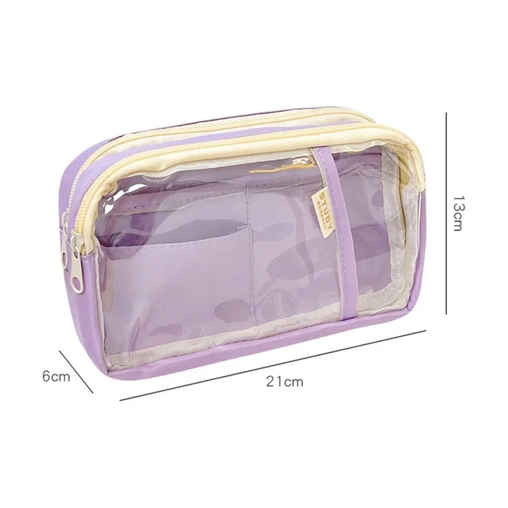 Simple Double-layer Pencil Bag Waterproof Candy Color Transparent Pencil Bag Multifunctional Fashions Stationery Bags