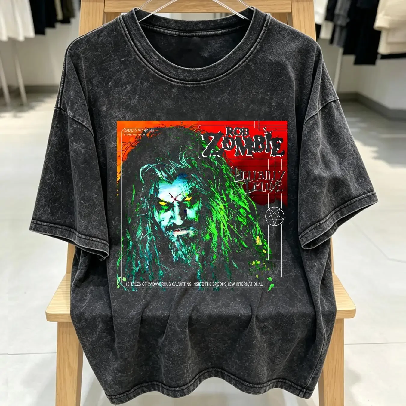 washed T Shirt Vintage 1998 Rob Zombie Hellbilly Deluxe Rock Band LB2066 vintage Washed Casual Breathable Slightly Unisex