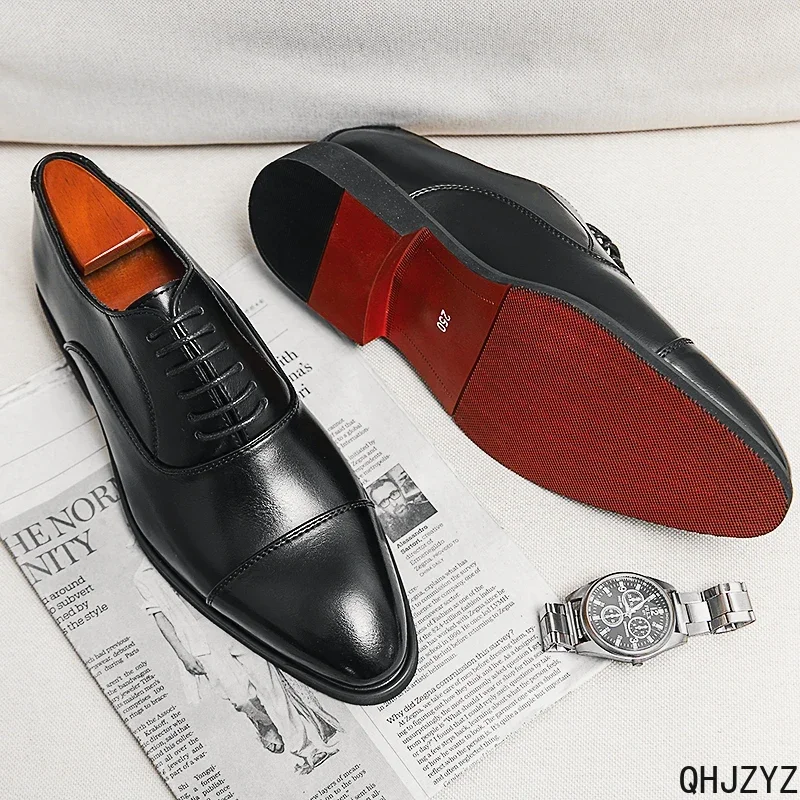 Men Leather Shoes Brand Red Sole Formal Business Daily Casual Party Banquet Brogue Dress Wedding Shoes