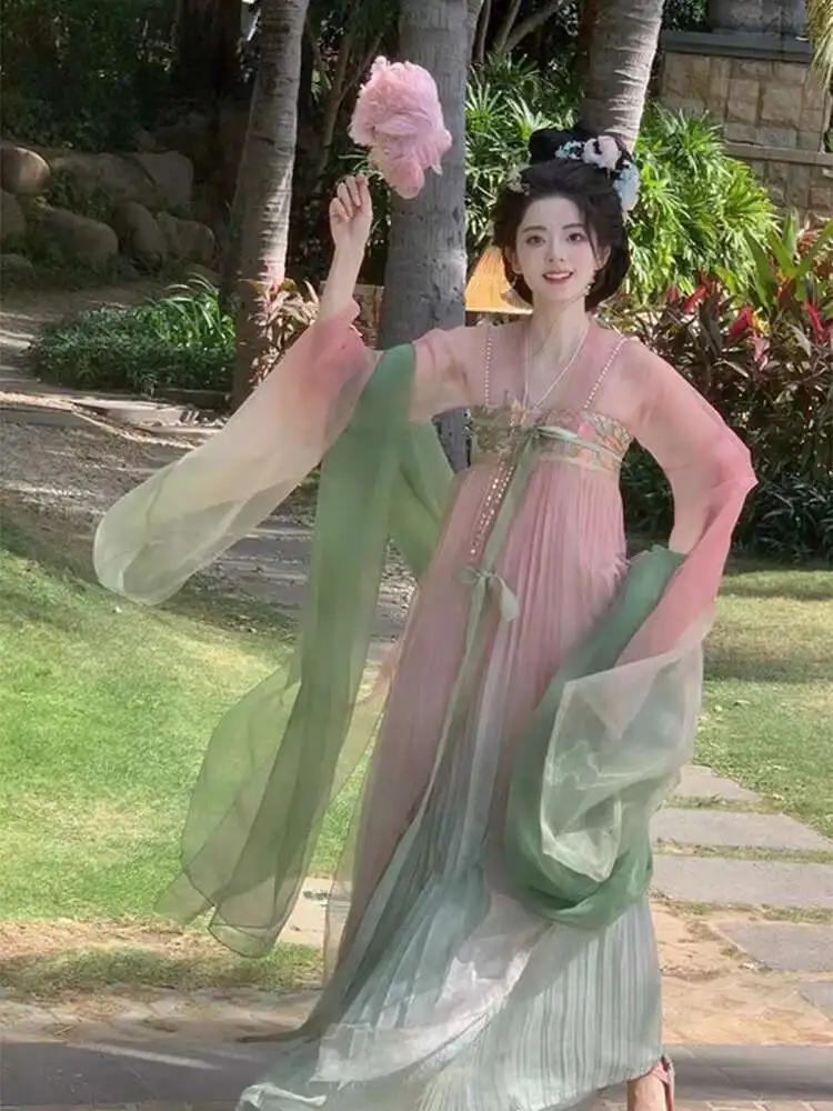 

New model[Spring Dynasty]Tang Dynasty Lotus Ancient Costume Hanfu Super Fairy Flowing Large Sleeve One-piece Embroidered