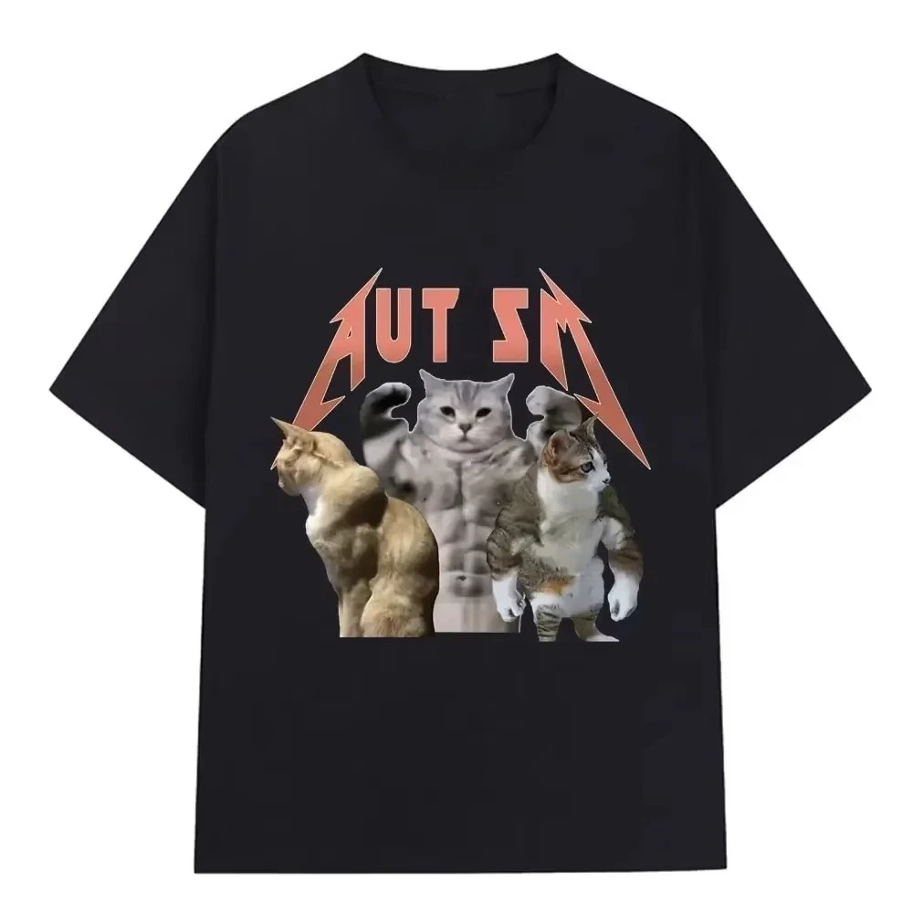 

Футболка Buff Cats с аутизмом и памятью для фитнеса, тренажерного зала, модная футболка в стиле хип-хоп с короткими рукавами, женская летняя стильная удобная хлопковая футболка