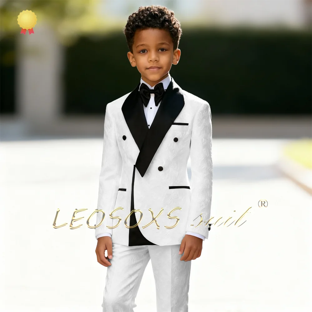 

Boys' 3-Piece Tuxedo, Black Velvet Contrast Collar Jacquard, Suit Vest & Trousers, Top Choice for Kids' Weddings & Parties