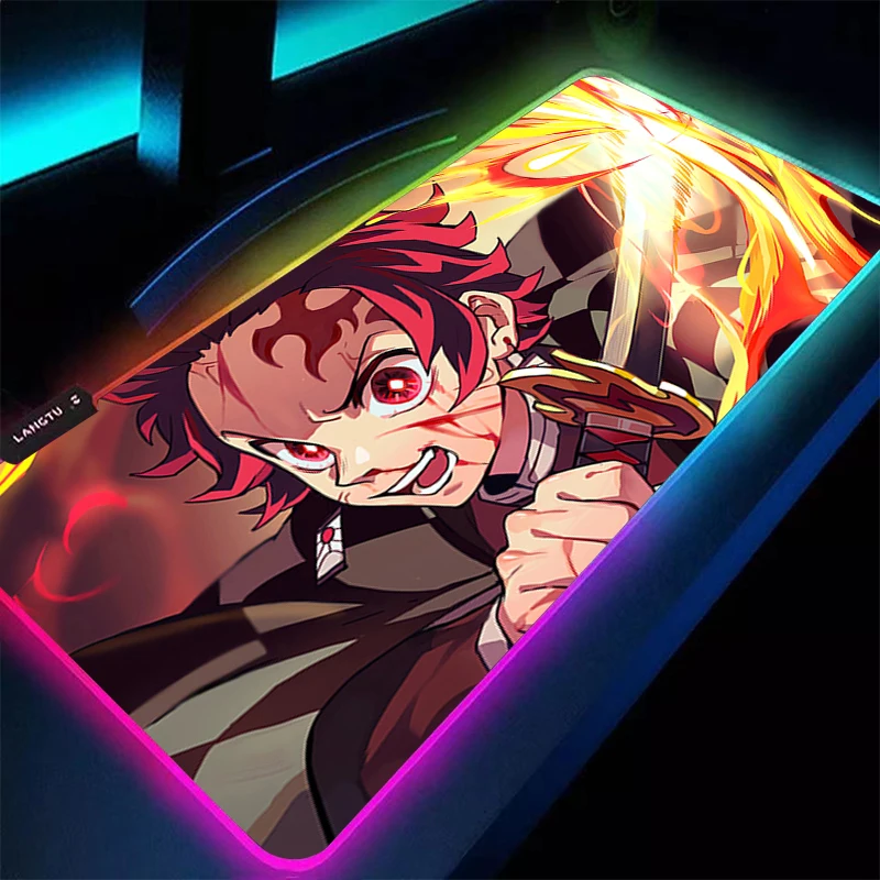 

RGB LED Mouse Pad D-demon Slayer Tanjiro Office PC Accessories Extended Pad Anime Pattern Desk Mat Mousepad Rubber Gaming Mats