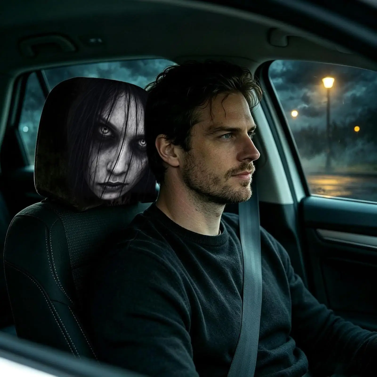 Scary Headrest Cover 2 Pieces Stretchy Spooky Face Case Breathable Car Headrest Cover For SUVs Trucks Halloween Trip Travel