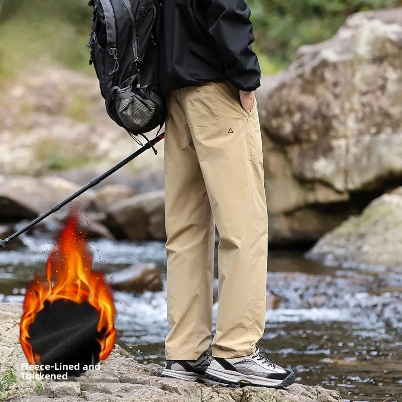 

Зимние мужские брюки для активного отдыха и альпинизма с флисовой подкладкой, модные прямые брюки от трендового бренда, функциональные брюки цвета хаки для мужчин