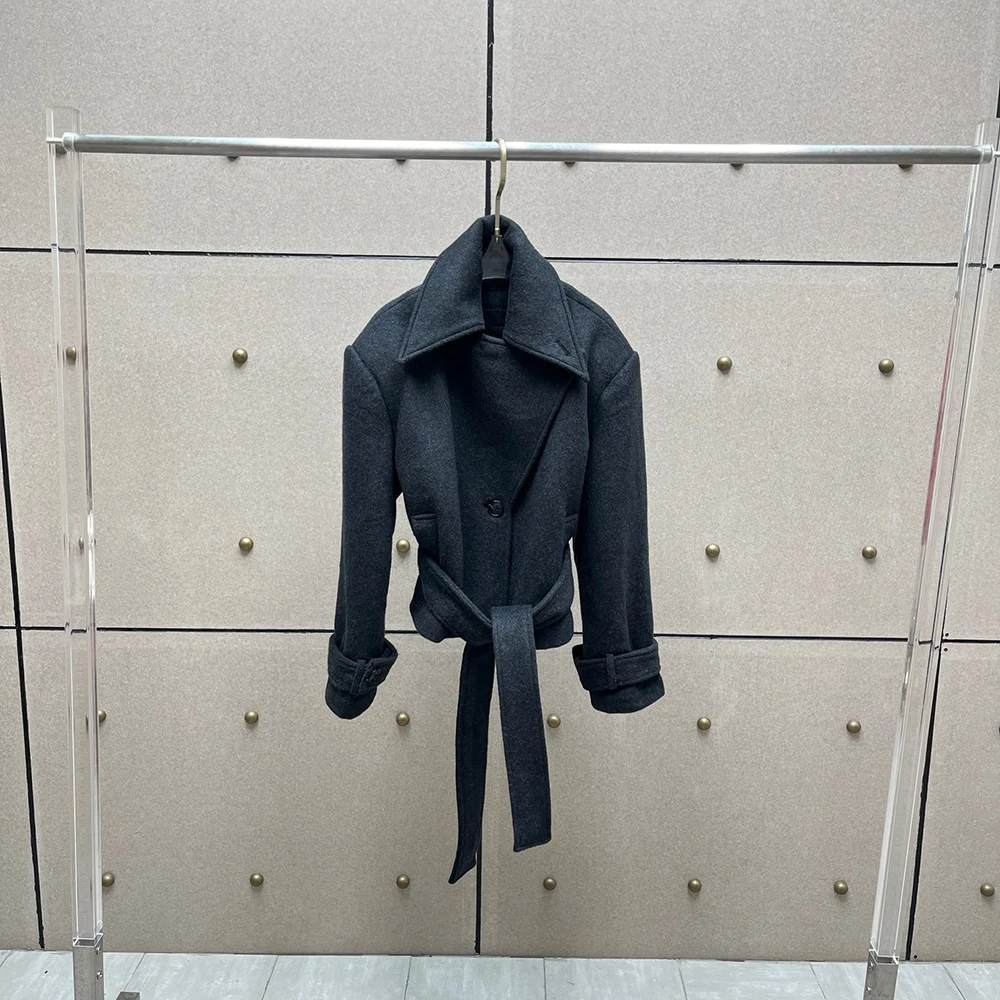 

Женская шерстяная куртка Y2K, твидовый элегантный тренч с воротником и длинными рукавами, осень 202, новое поступление