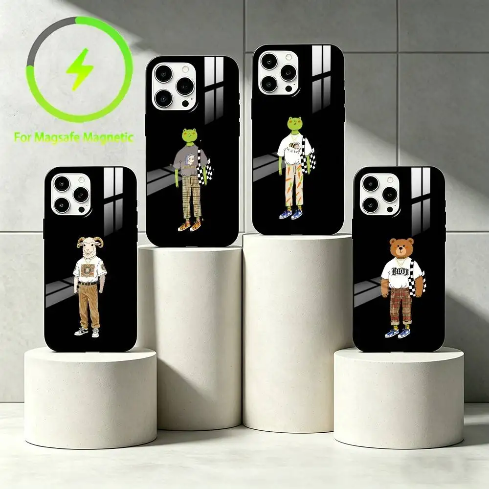 

H-Humanized animal Phone Case For iPhone 17 16 15 14 13 12 Pro Max Plus for Mirror Wireless Magnetic Cover