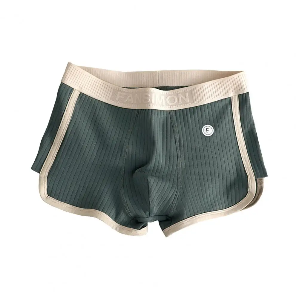 Men Boxer Underwear Mid-rise Elastic Waistband U-Convex Shorts Briefs Patchwork Color Ribbed Underwear Мужские Трусики 남성 팬티