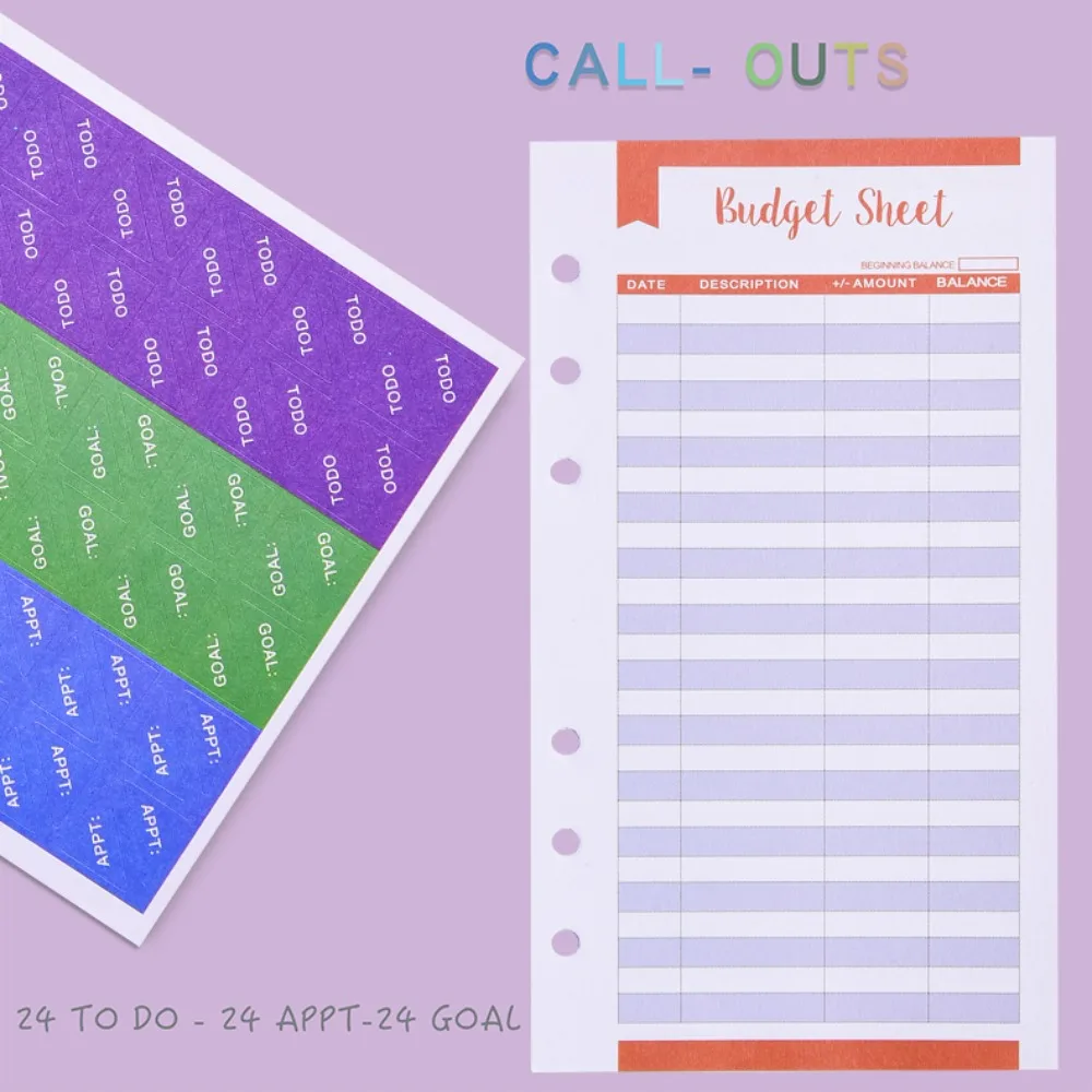 Stickers A6 Cash Budget Ledger Magnetic button Ruler Loose-leaf Notebook Daily Plan with Index Tags Coil PU Leather Folder Kids